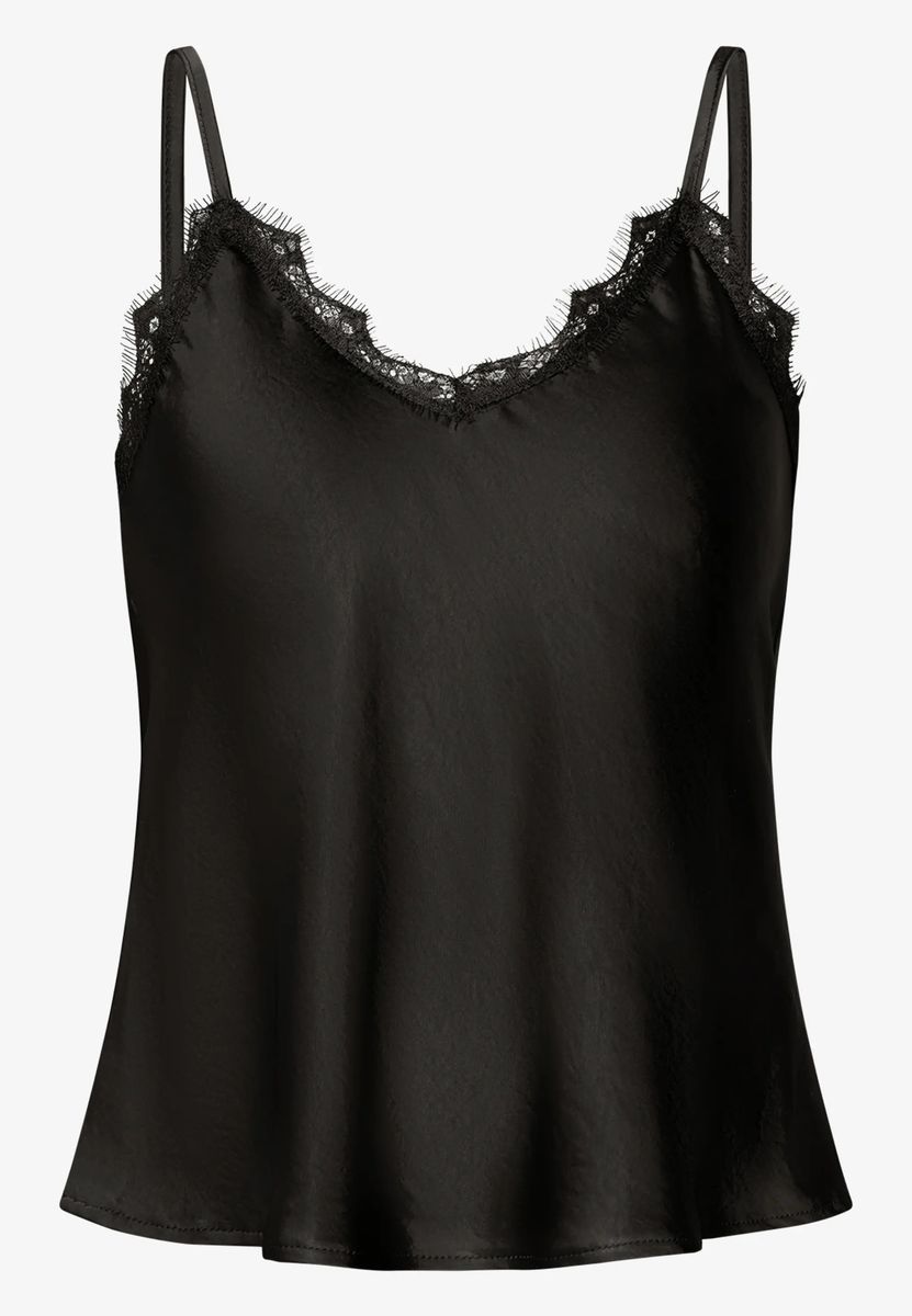 Satin-Top mit Spitzenbesatz