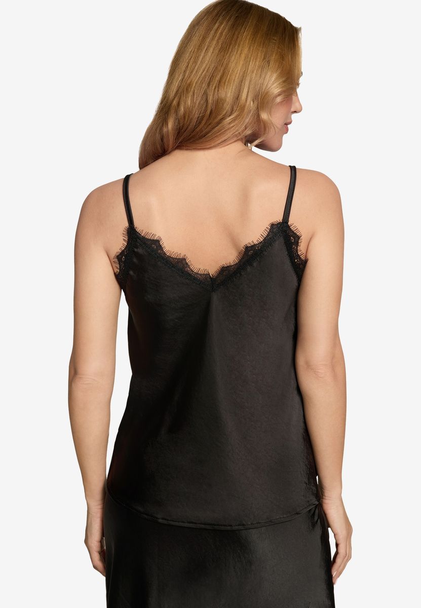 Satin-Top mit Spitzenbesatz