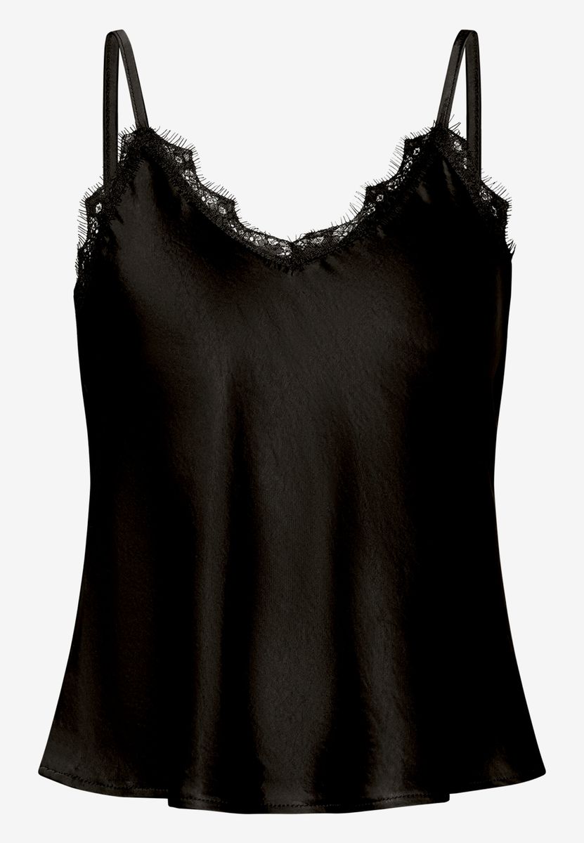 Satin-Top mit Spitzenbesatz