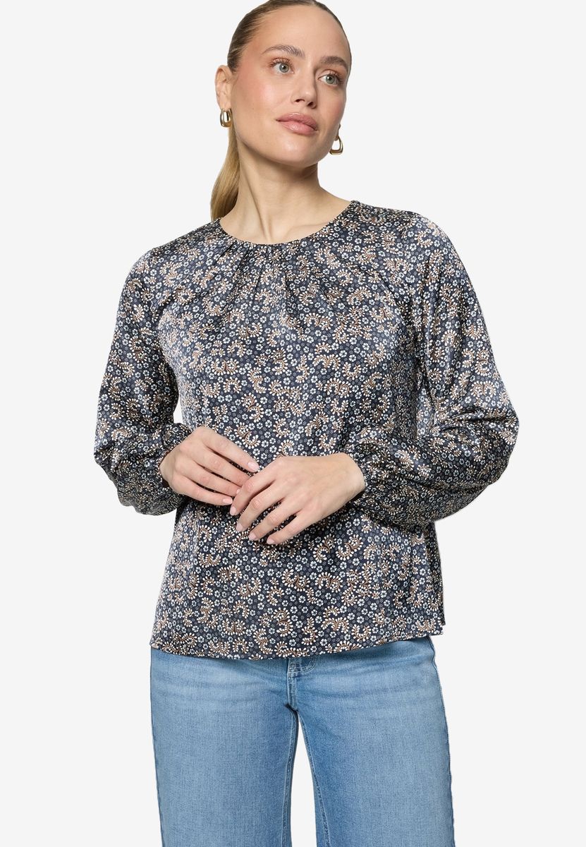 Satinbluse   langarm mit Blumen
