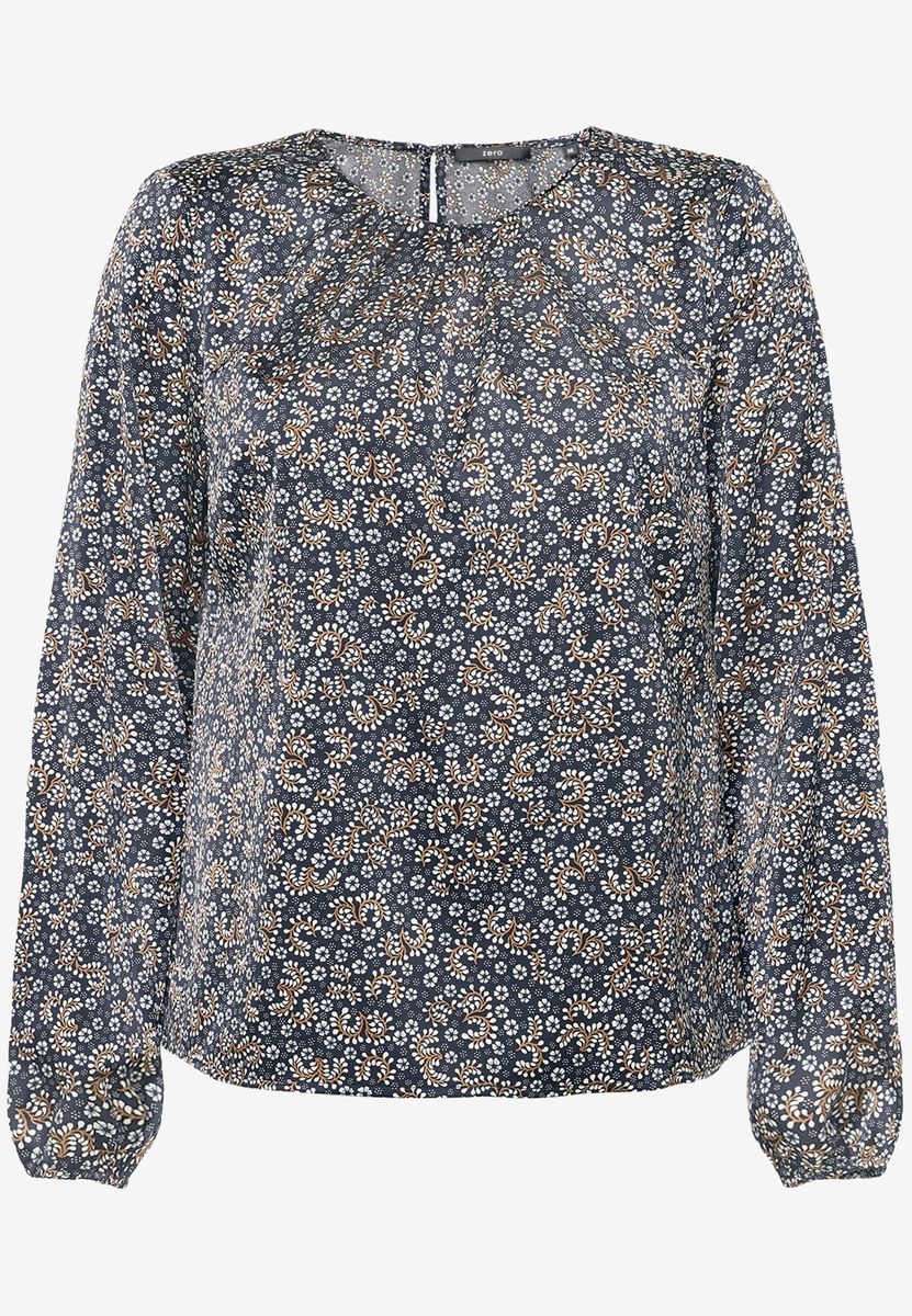 Satinbluse   langarm mit Blumen