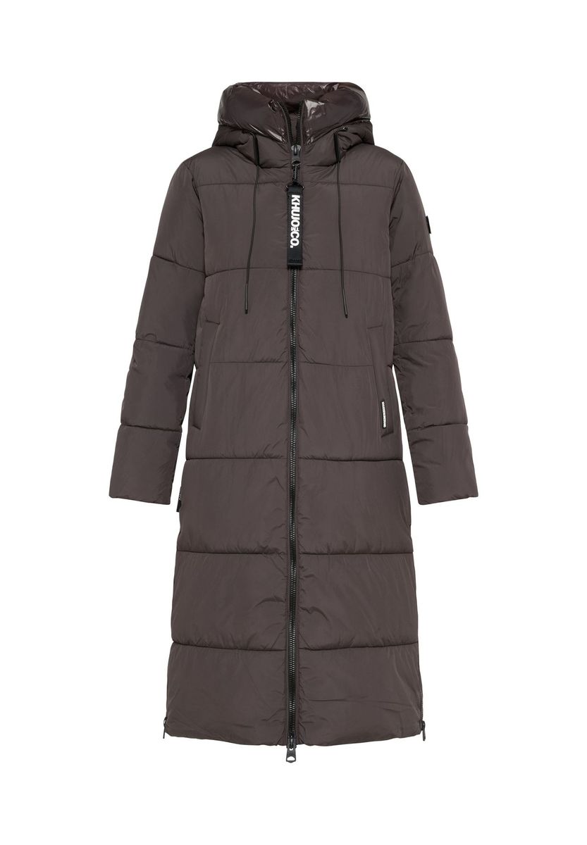 Langer Steppmantel mit Kapuze