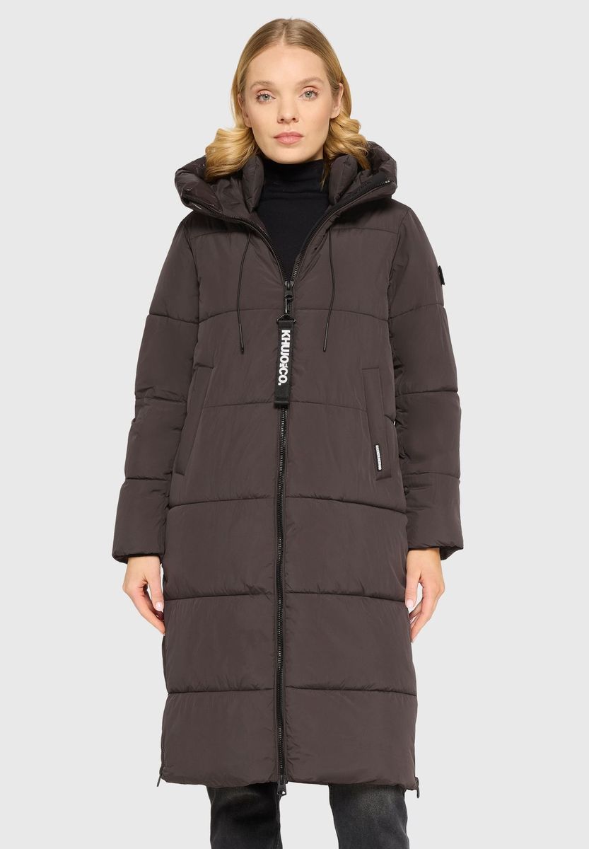 Langer Steppmantel mit Kapuze