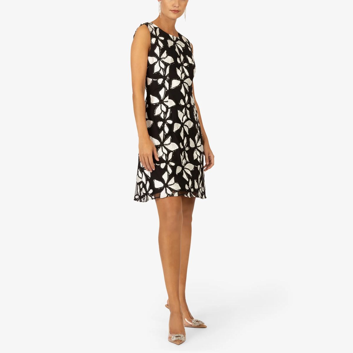 Ärmelloses Cocktailkleid mit Blumendruck
