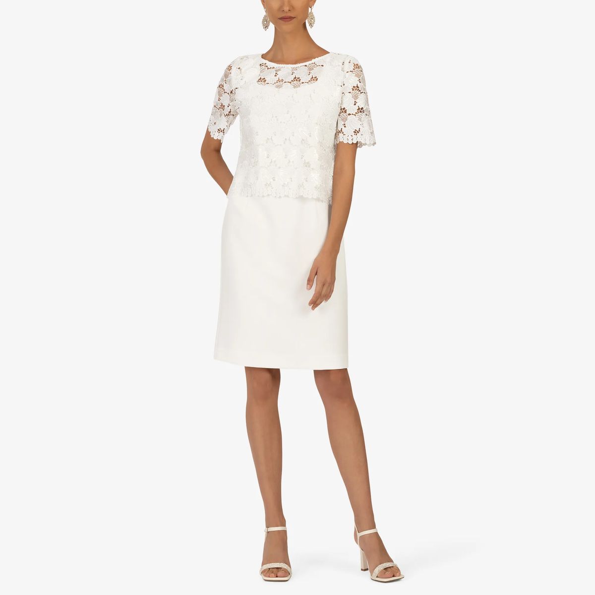 Elegantes Etuikleid mit Spitzentop