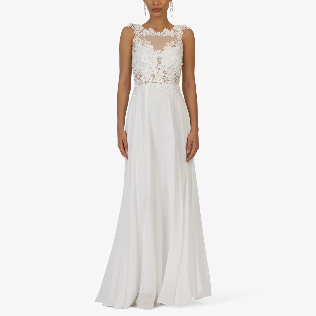 Chiffon-Maxikleid mit Spitzenoberteil