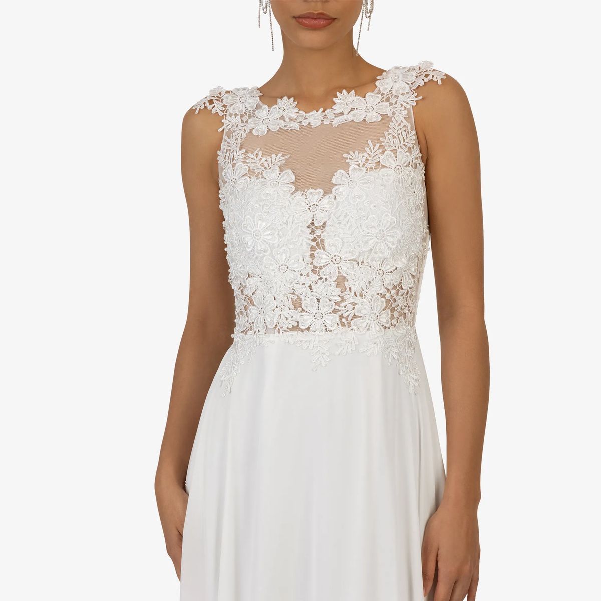 Chiffon-Maxikleid mit Spitzenoberteil