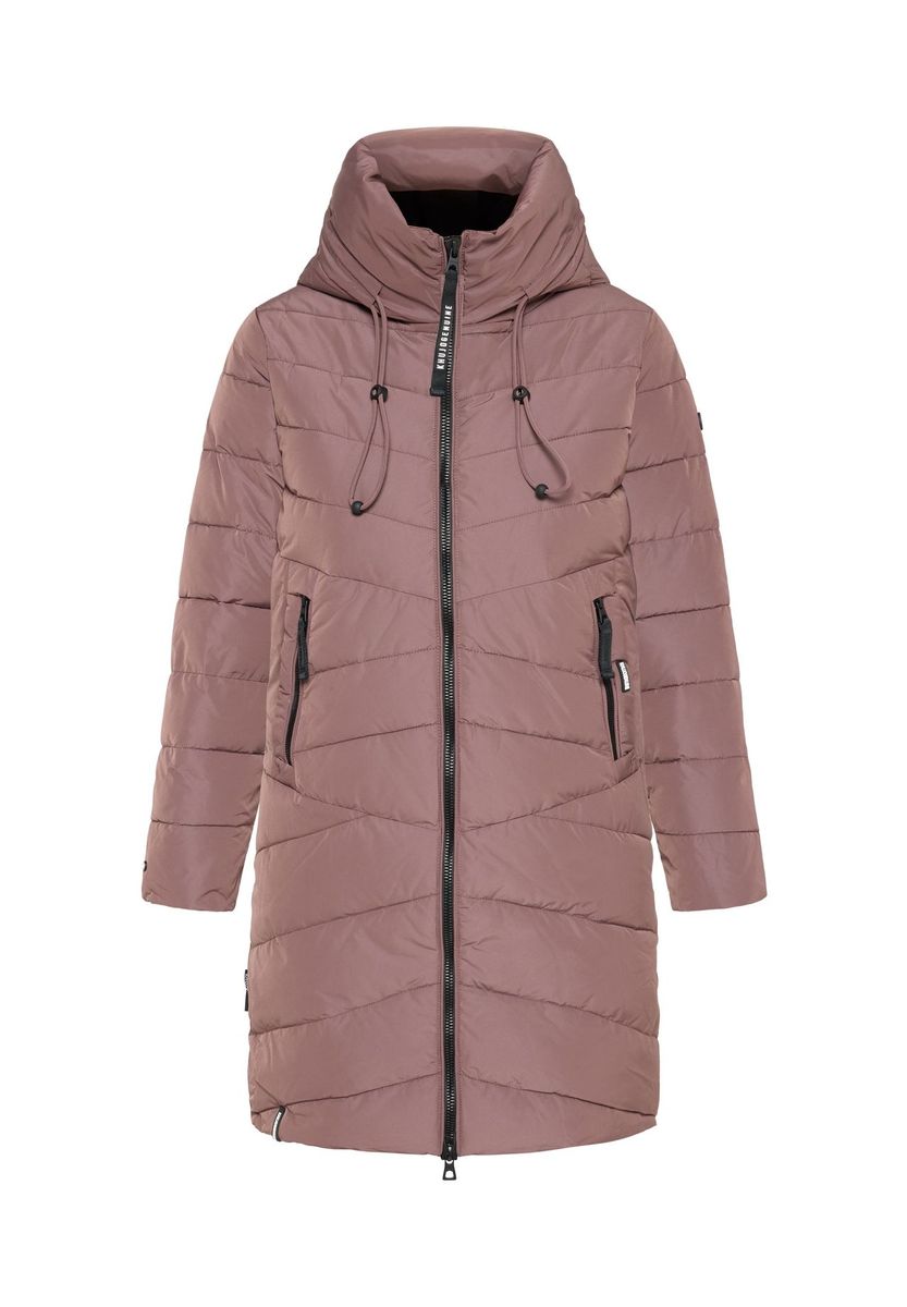 Langer gesteppter Steppmantel mit Kapuze