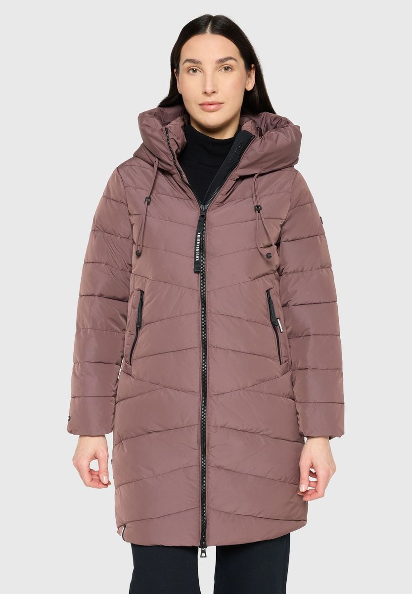 Langer gesteppter Steppmantel mit Kapuze