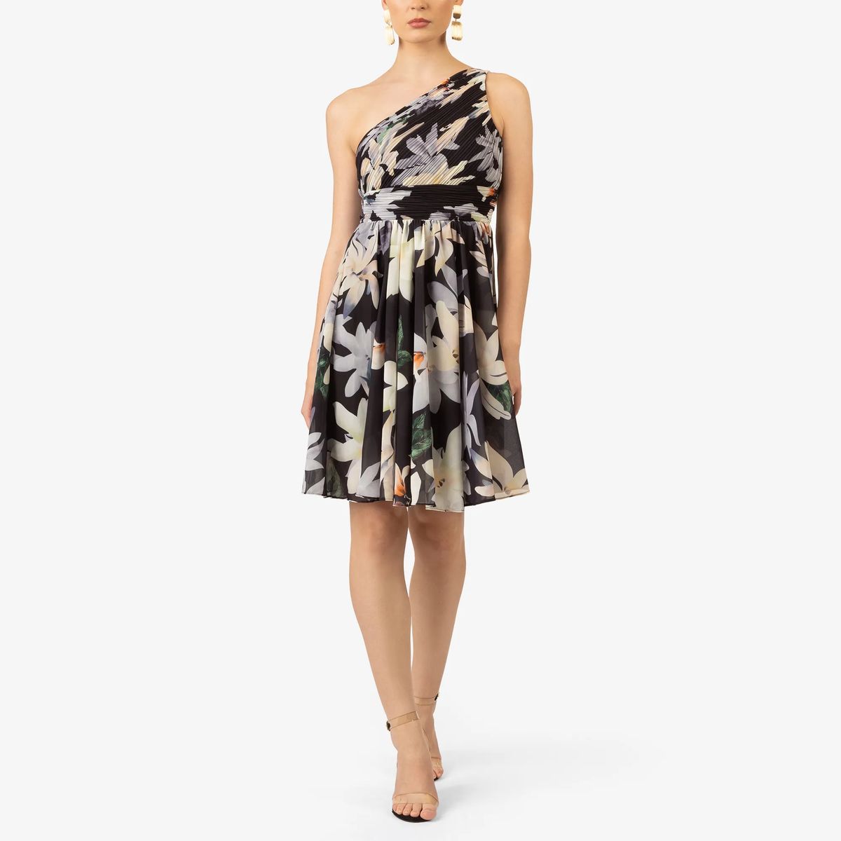 Geblümtes One-Shoulder Cocktailkleid