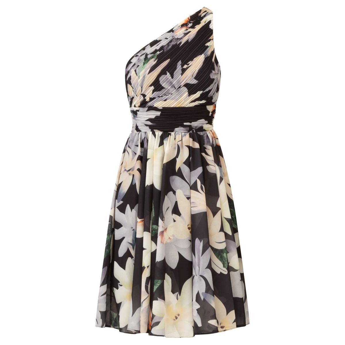 Geblümtes One-Shoulder Cocktailkleid