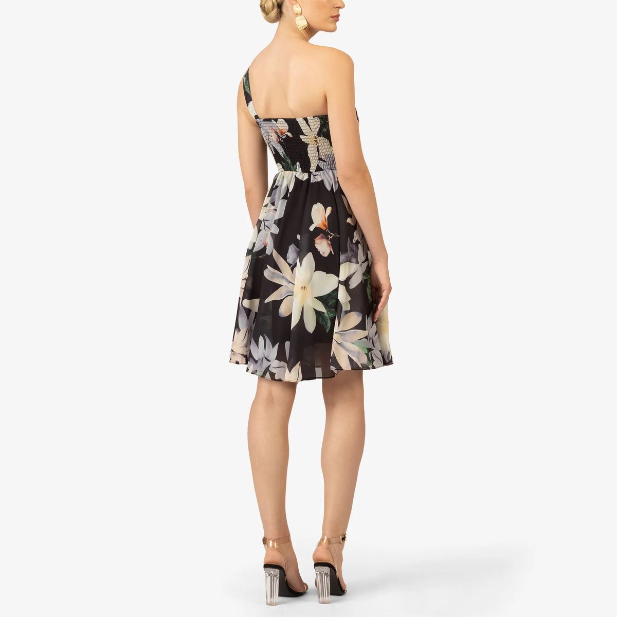 Geblümtes One-Shoulder Cocktailkleid
