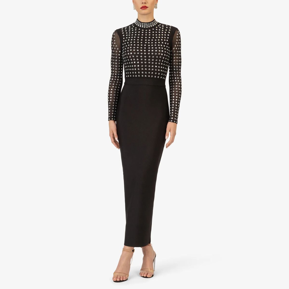 Elegantes Maxi-Kleid mit Nietenbesatz