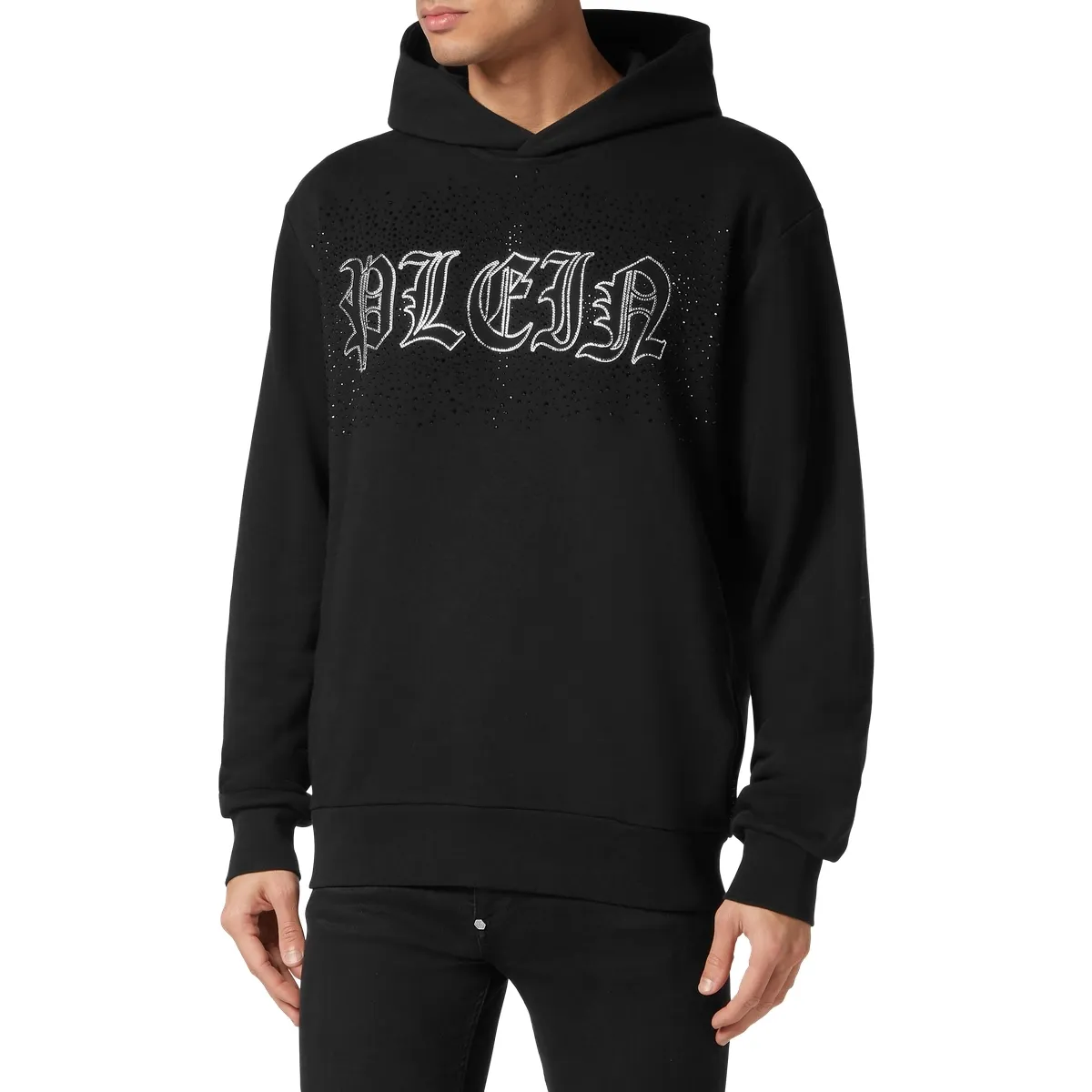 Kapuzenpullover mit Strasslogo aus Baumwollmischung