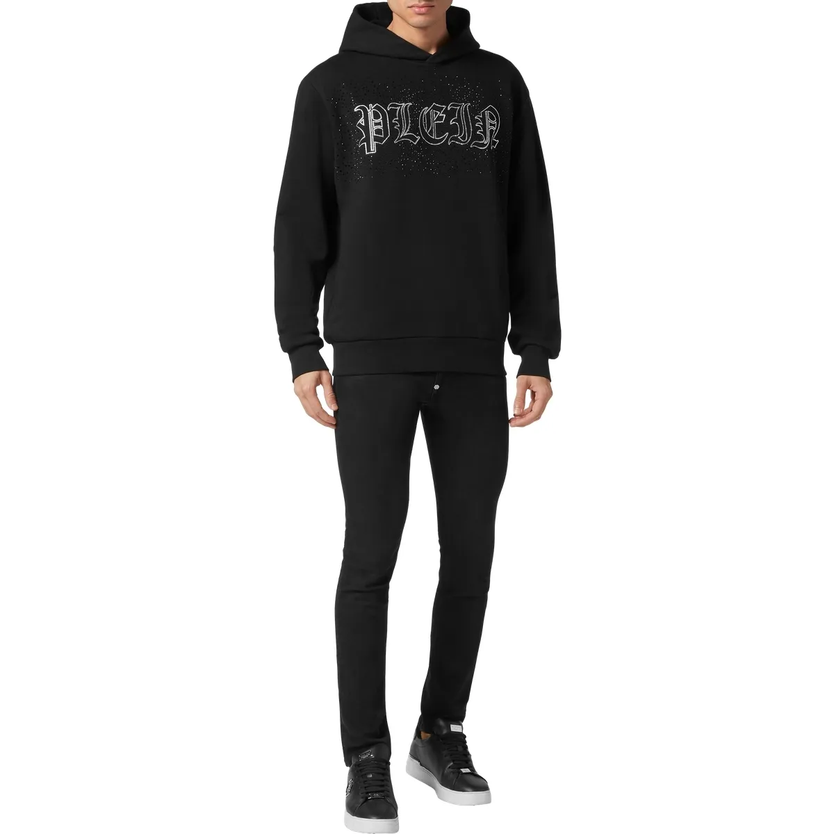 Kapuzenpullover mit Strasslogo aus Baumwollmischung