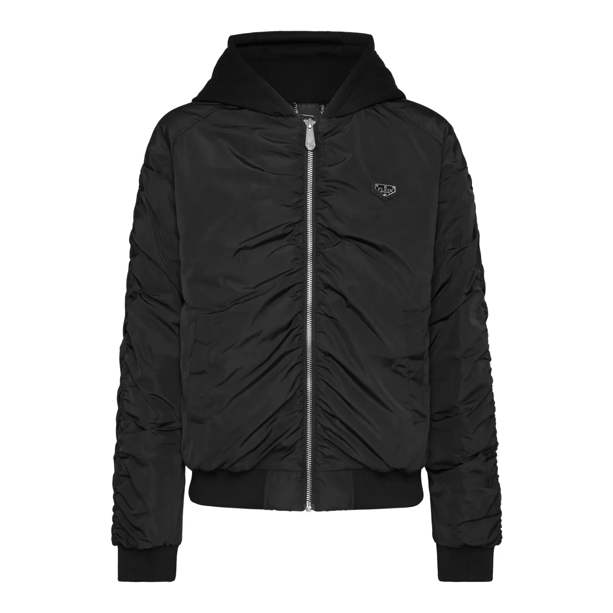 Moderne wattierte Bomberjacke mit Kapuze