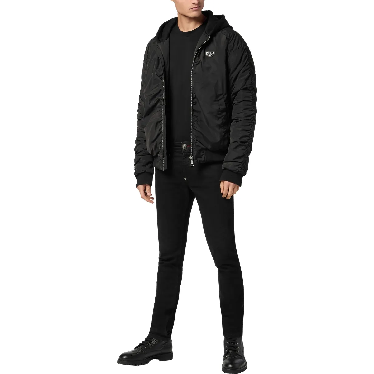 Moderne wattierte Bomberjacke mit Kapuze