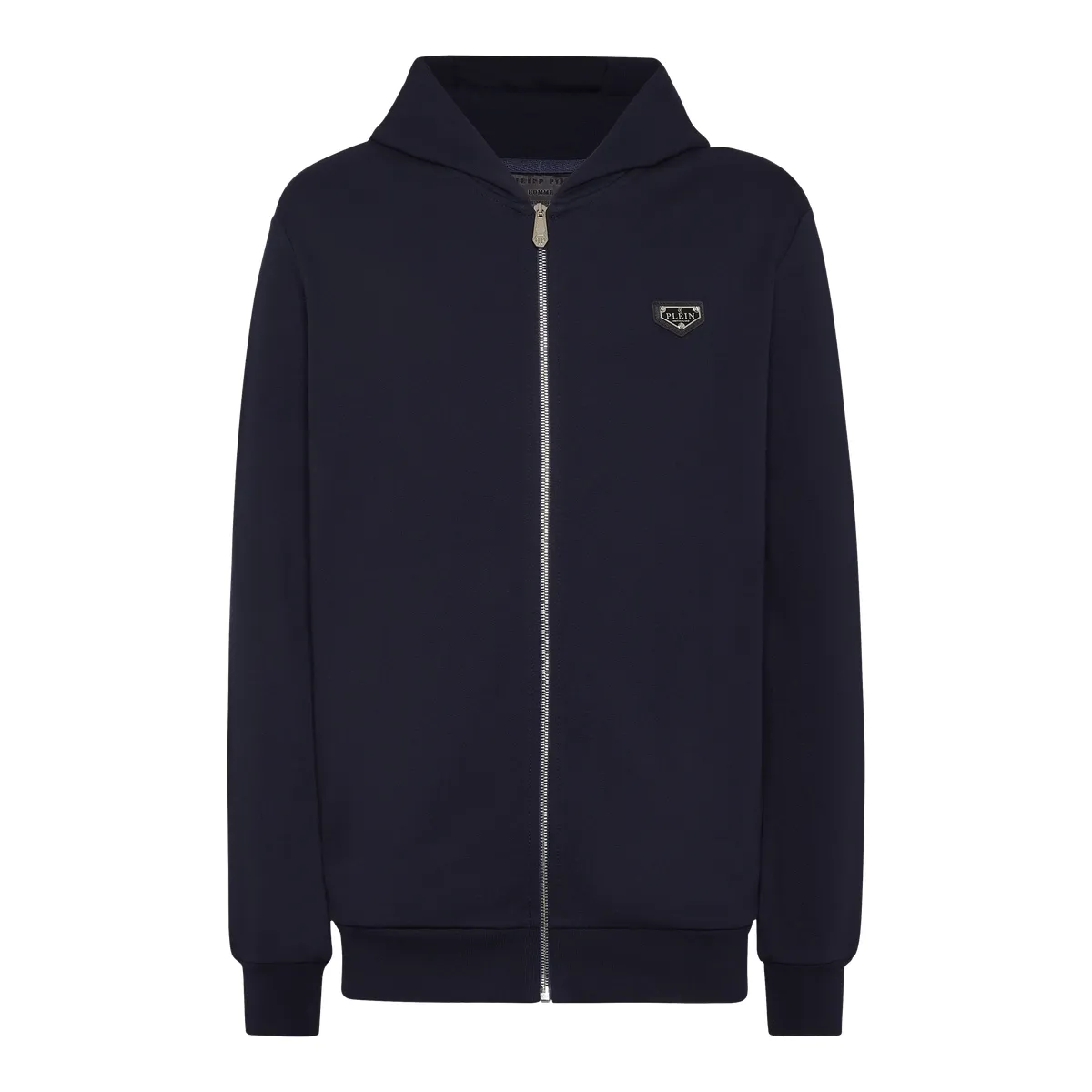 Marineblaue Kapuzenjacke aus Baumwollfleece