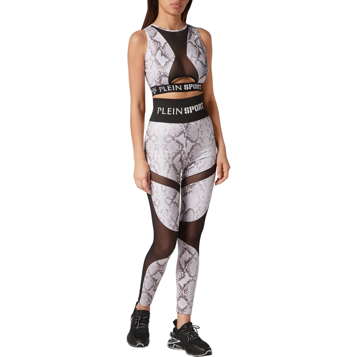Leggings mit Pythonmuster und Netzeinsatz