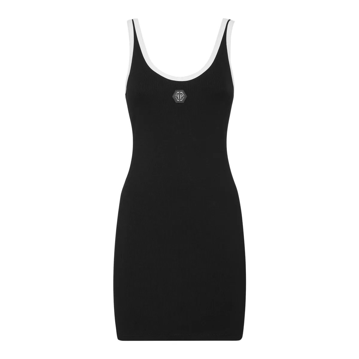 Geripptes Strick-Minikleid mit Zierleiste