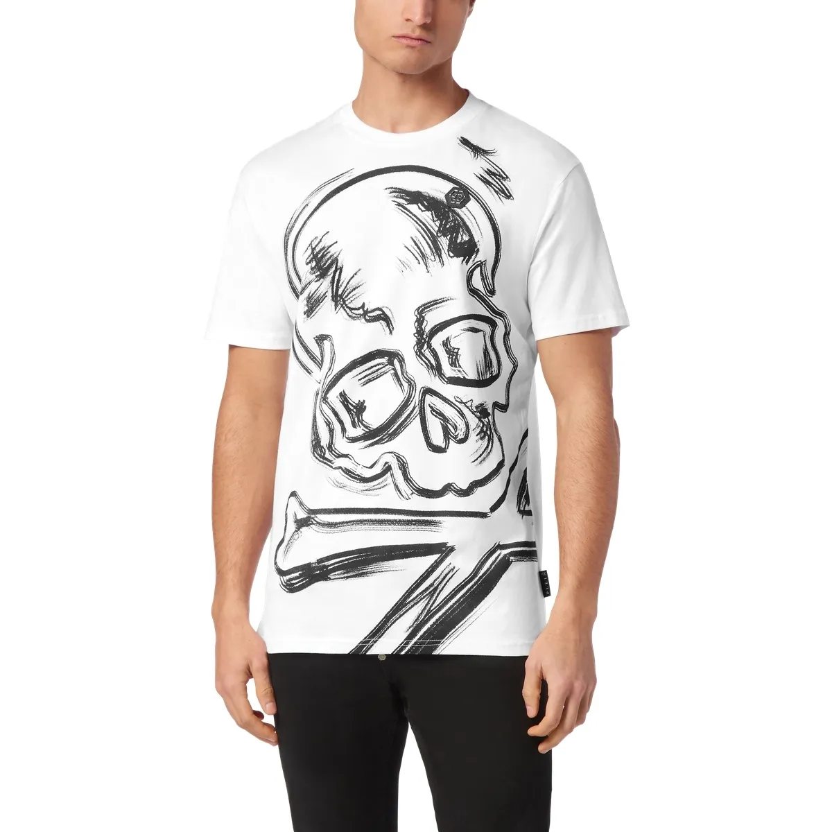 Baumwoll T-Shirt mit Totenkopf Grafikdruck