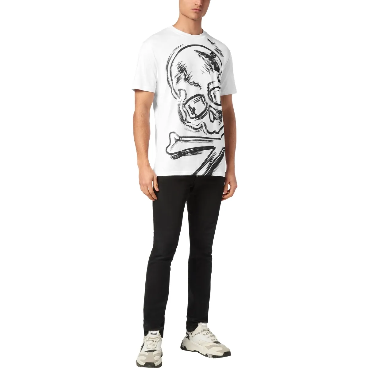 Baumwoll T-Shirt mit Totenkopf Grafikdruck