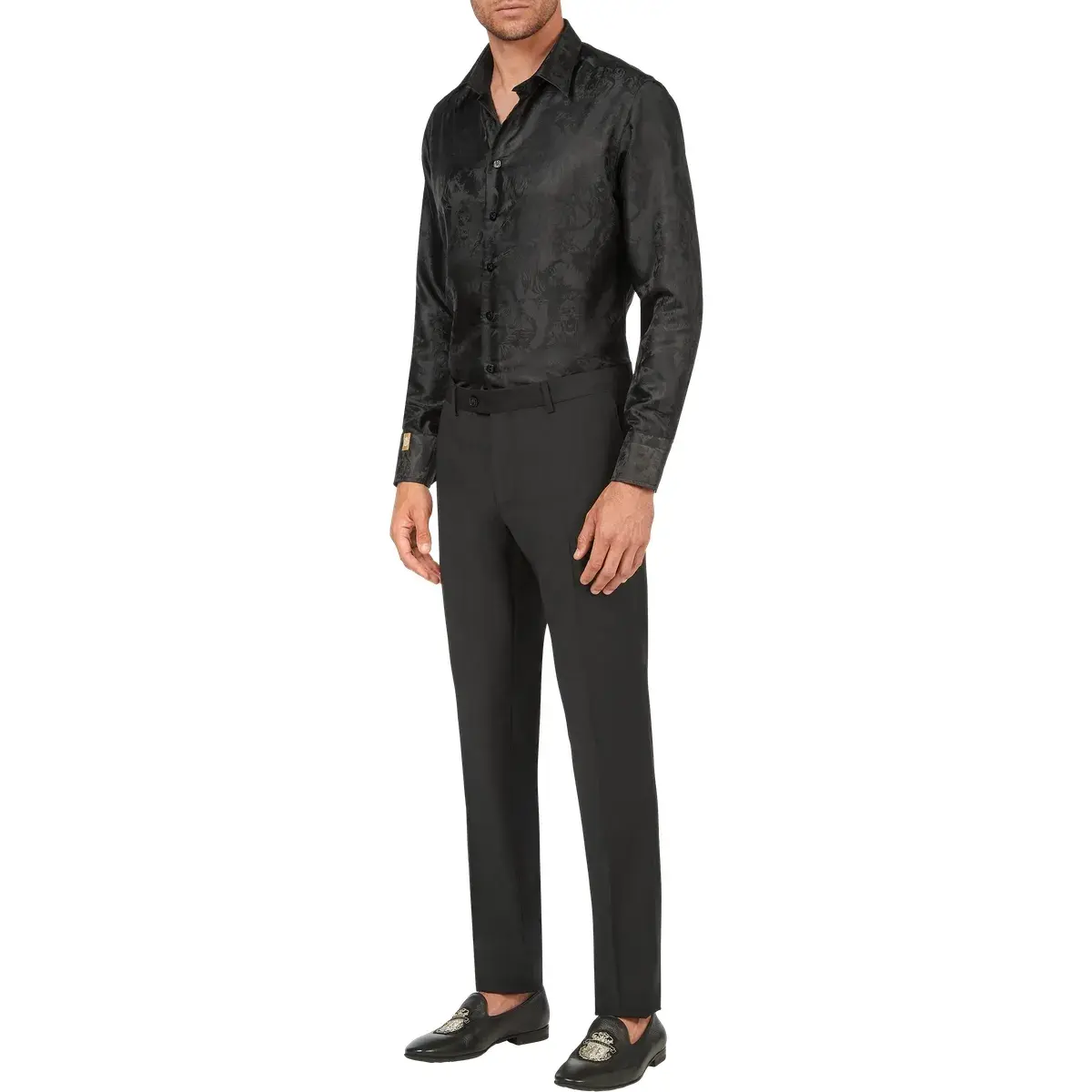 Schwarzes Jacquardmuster Slim Fit Hemd