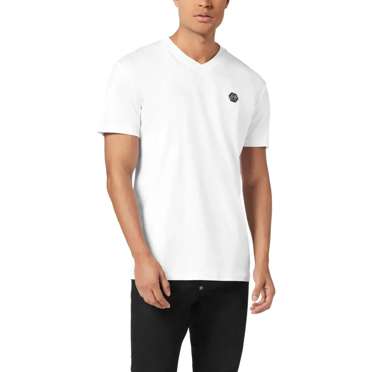 Basic T-Shirt mit V-Ausschnitt und Logo