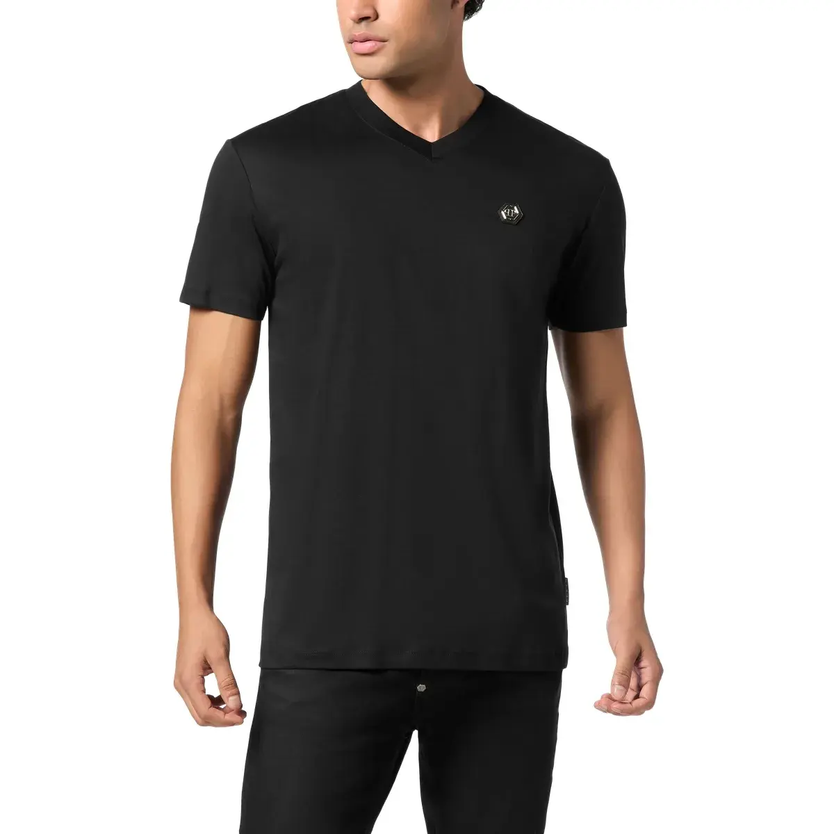 Klassisches V-Ausschnitt Baumwoll-T-Shirt
