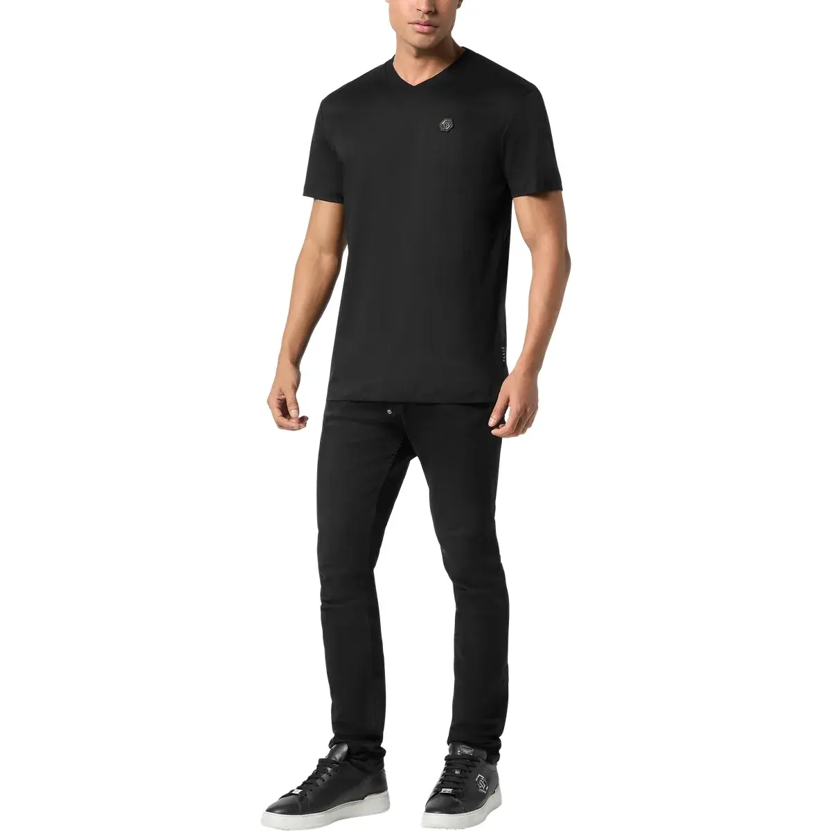 Klassisches V-Ausschnitt Baumwoll-T-Shirt