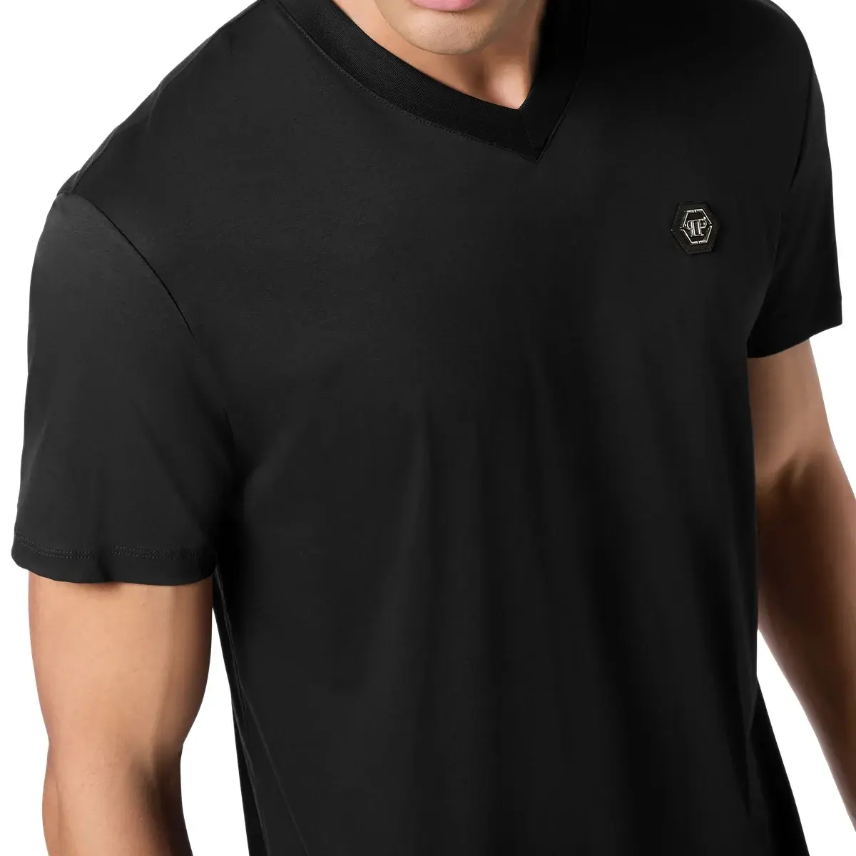 Klassisches V-Ausschnitt Baumwoll-T-Shirt
