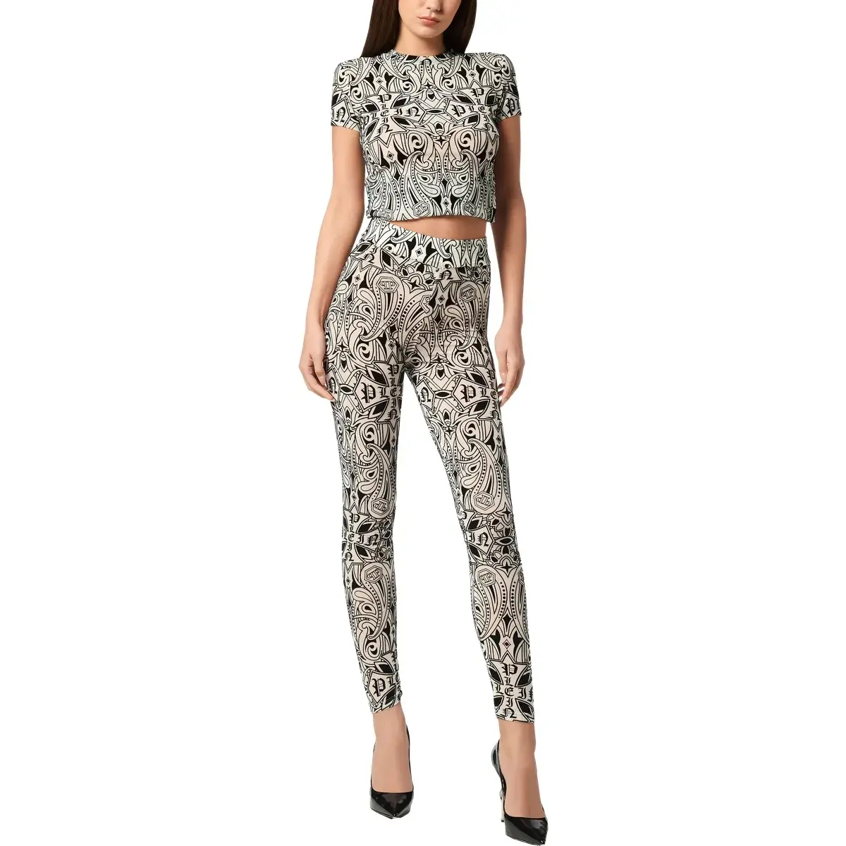 Gemusterte, hochtaillierte Jersey-Leggings