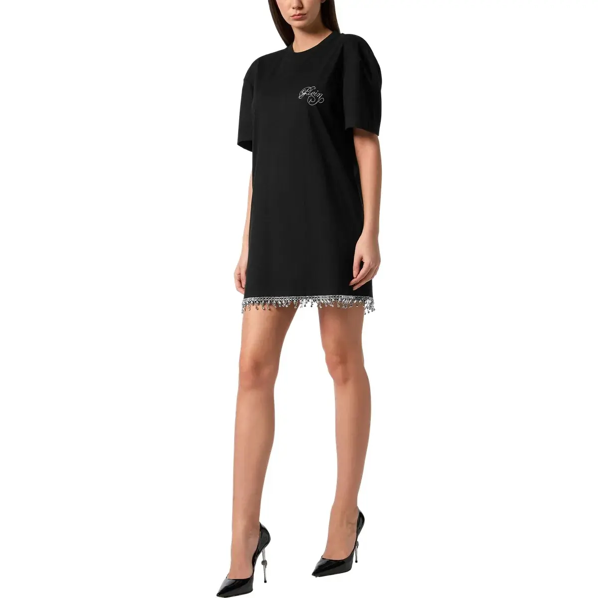 T-Shirt Minikleid Strass Fransen
