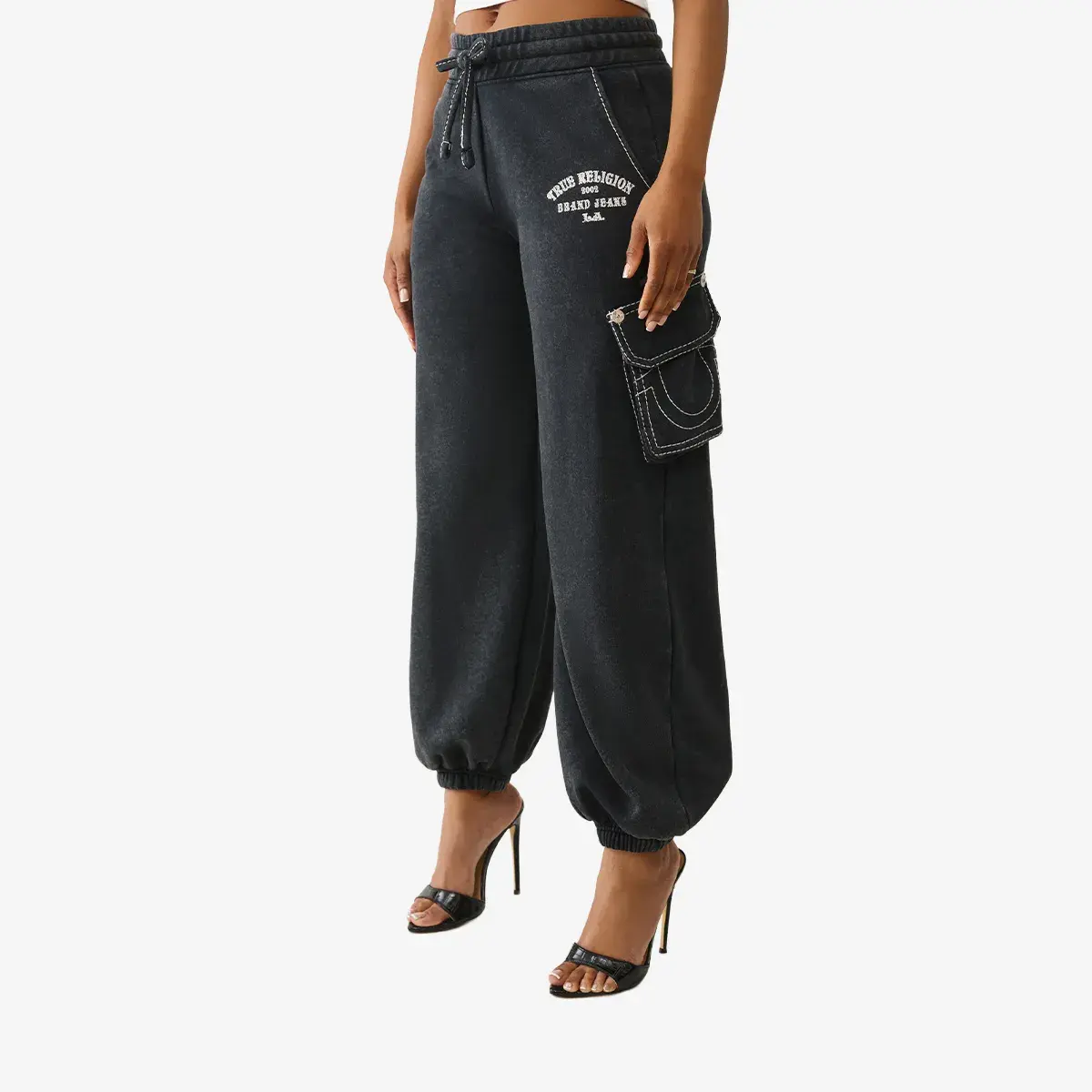 Locker geschnittene Cargo-Sweathose, gewaschenes Schwarz
