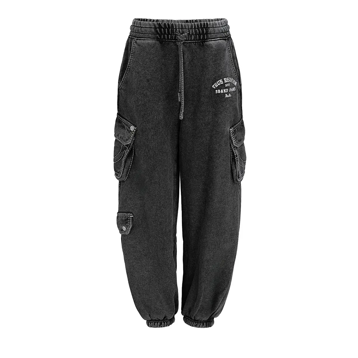 Locker geschnittene Cargo-Sweathose, gewaschenes Schwarz