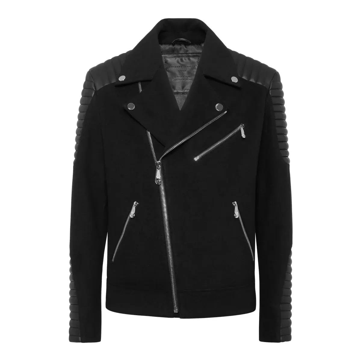 Bikerjacke aus Wollmischung mit Lederdetails