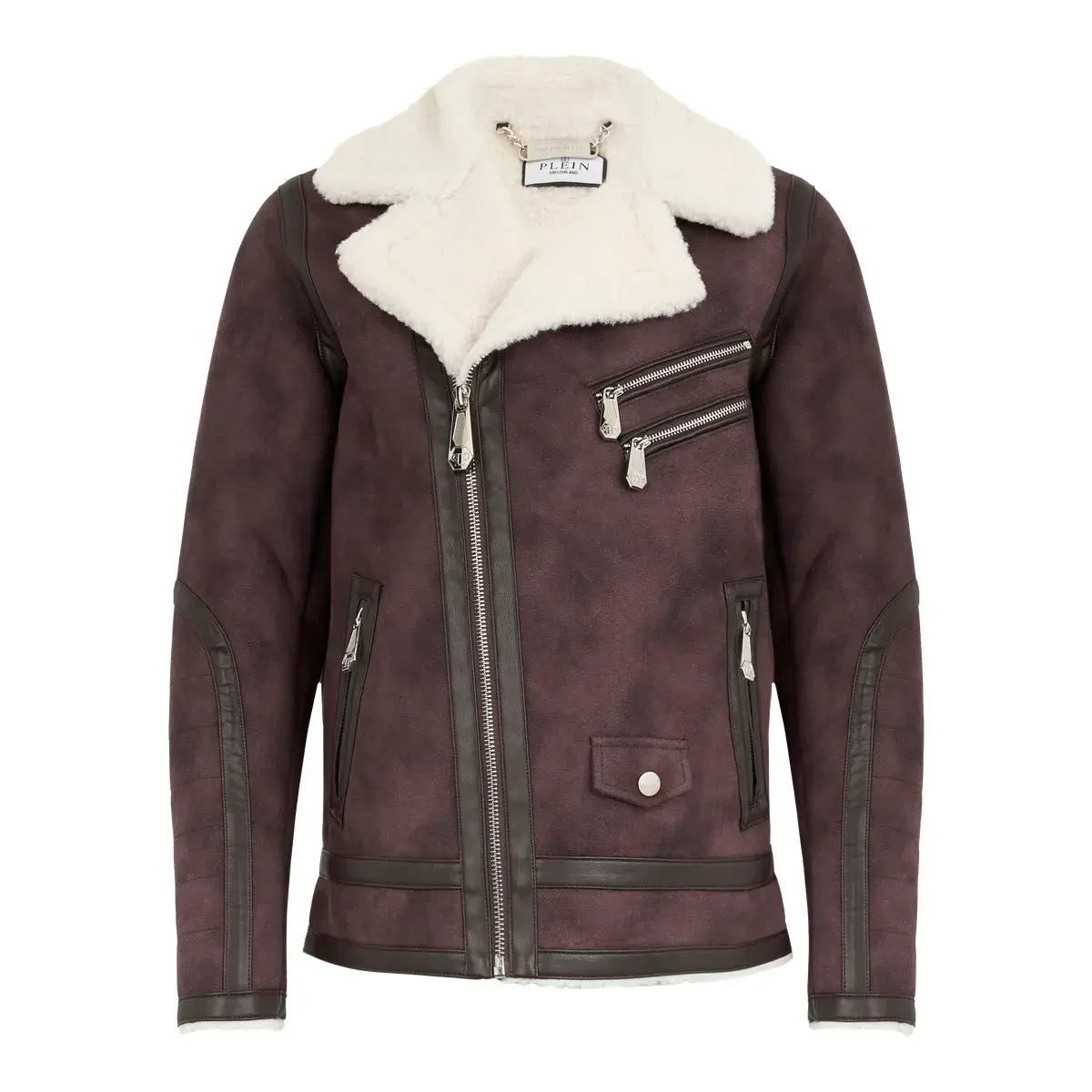 Lederjacke mit Shearling-Besatz