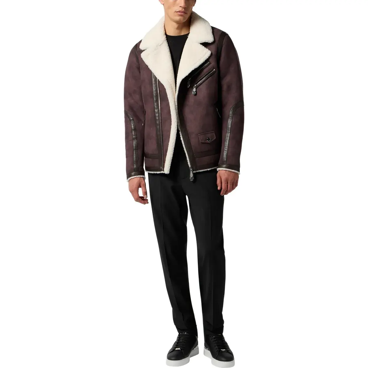 Lederjacke mit Shearling-Besatz