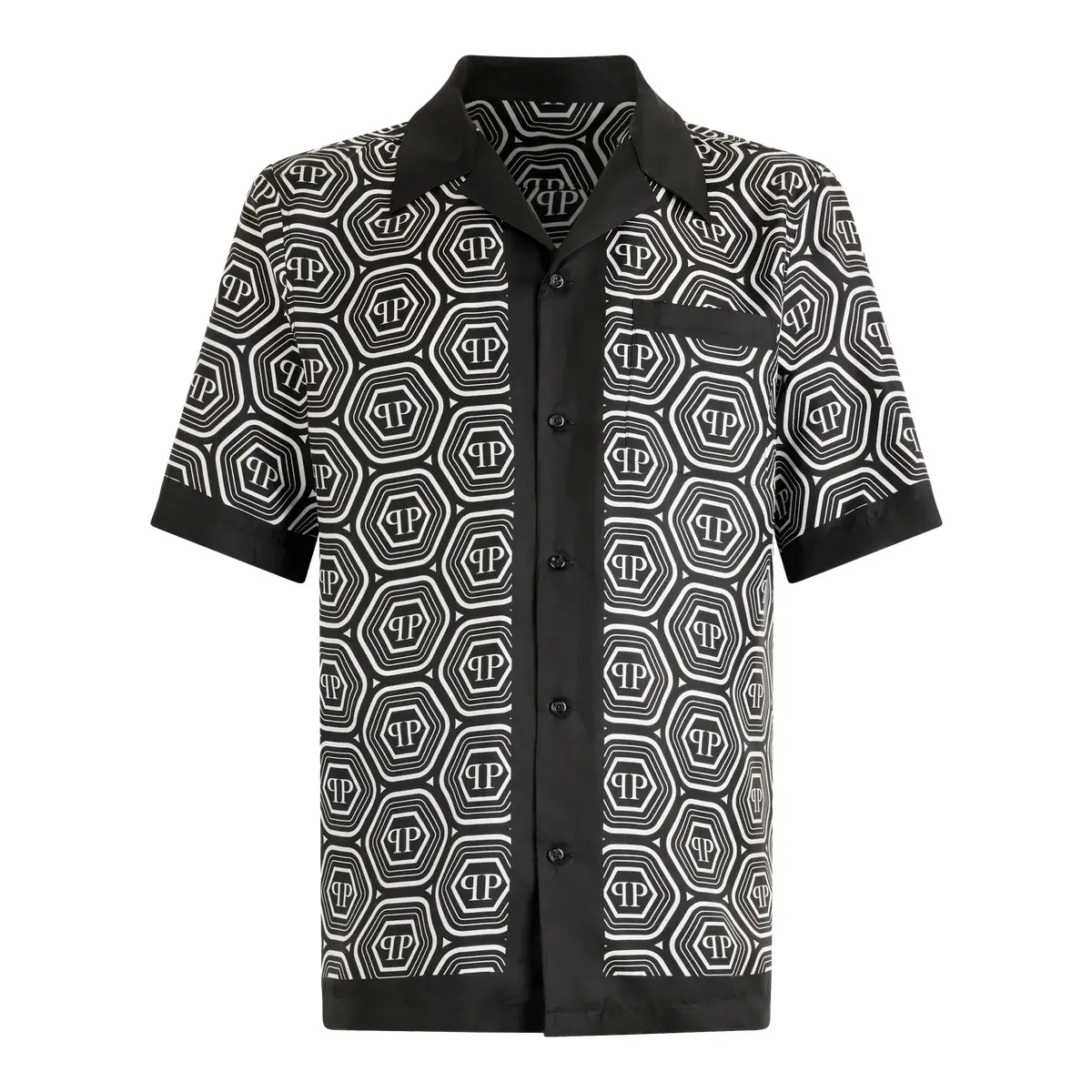 Seiden Bowling Shirt mit Monogramm-Hexagonmuster