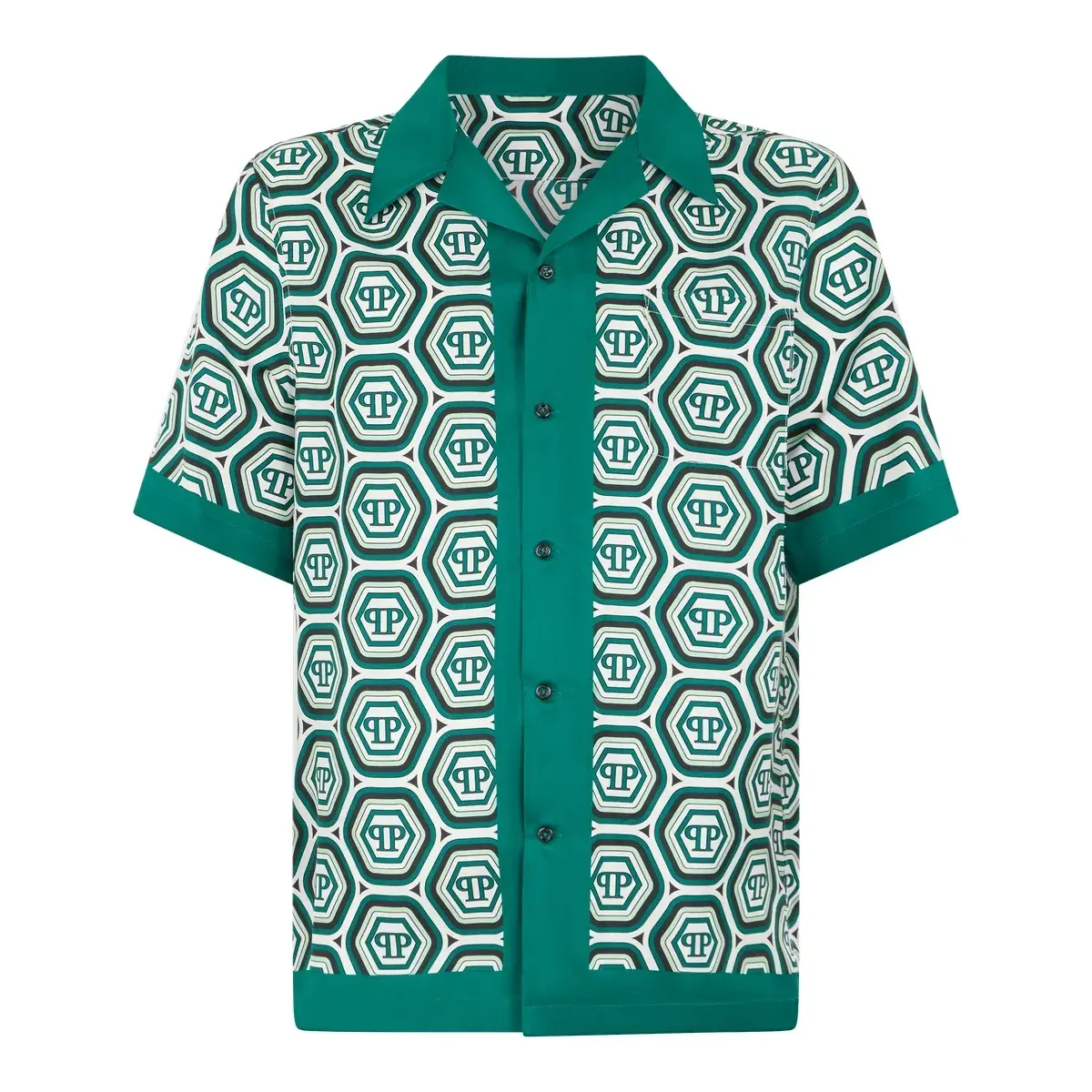 Seiden-Bowlinghemd mit geometrischem Monogramm-Print