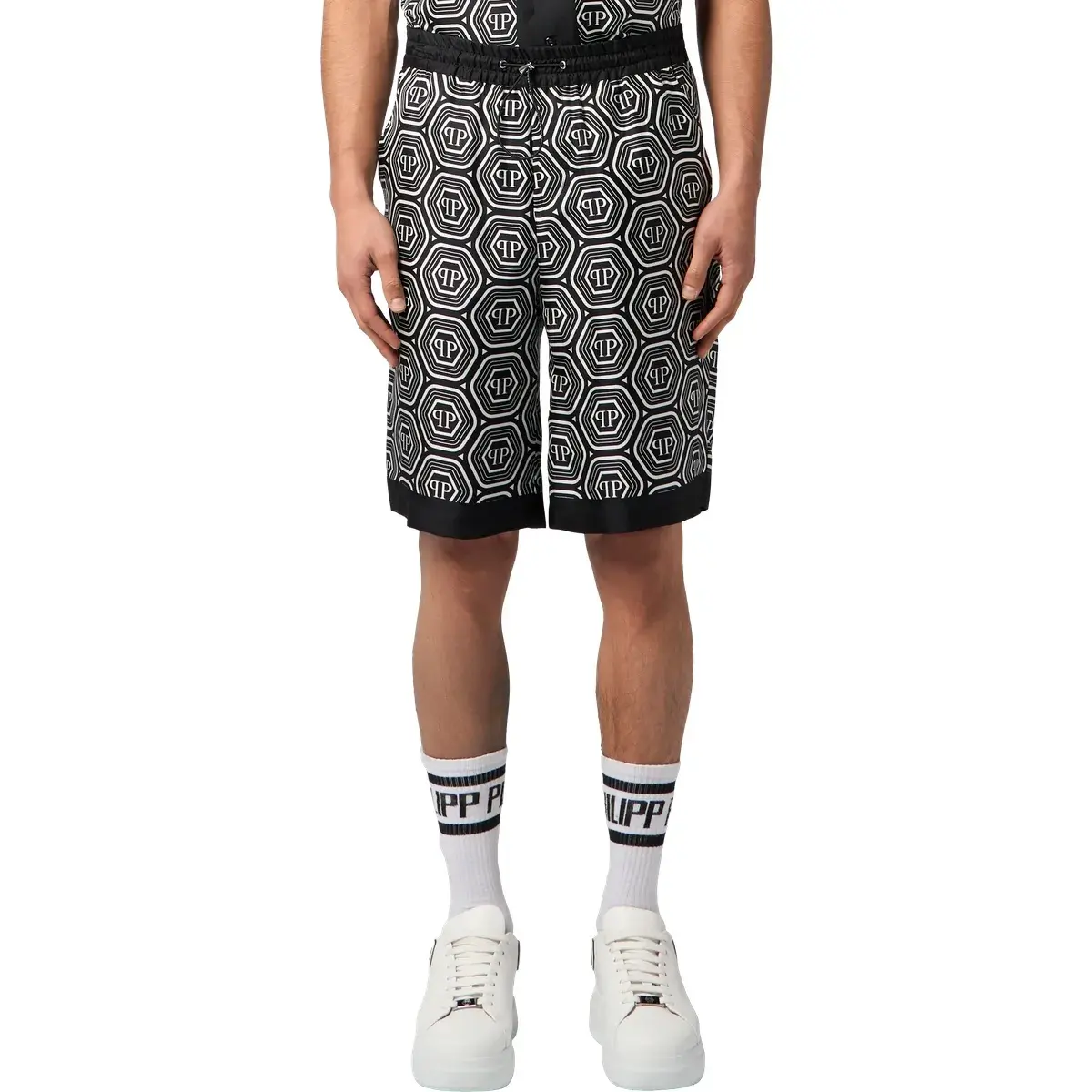 Seidenshorts mit Monogramm-Kordelzug