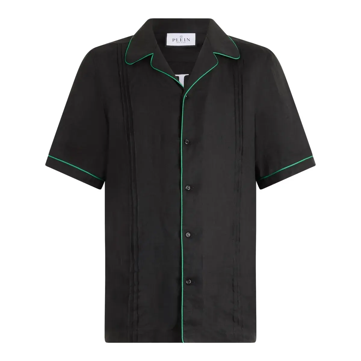 Bowling-Shirt aus Leinen mit Kontrastbesatz