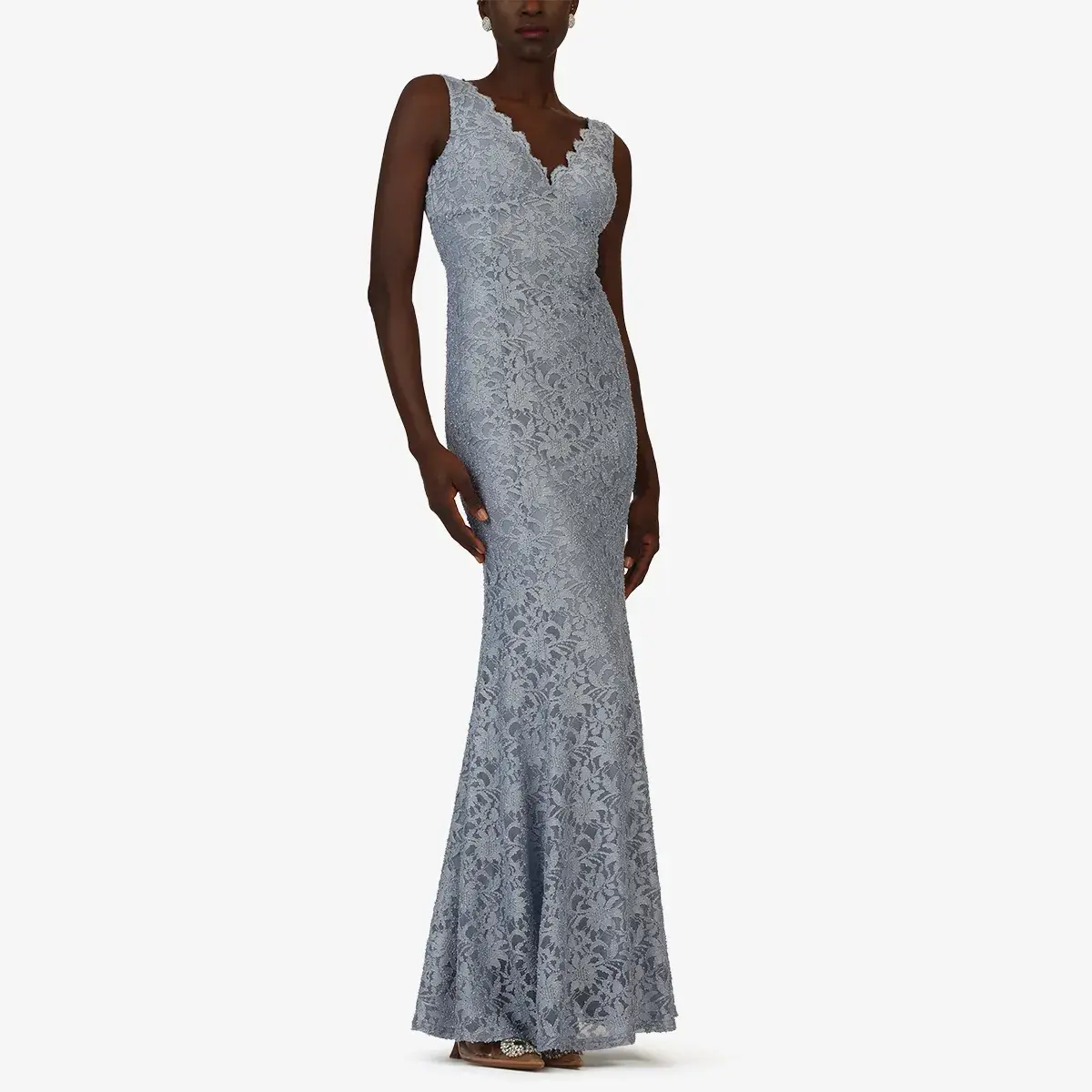Elegantes Maxikleid mit V-Ausschnitt aus Spitze