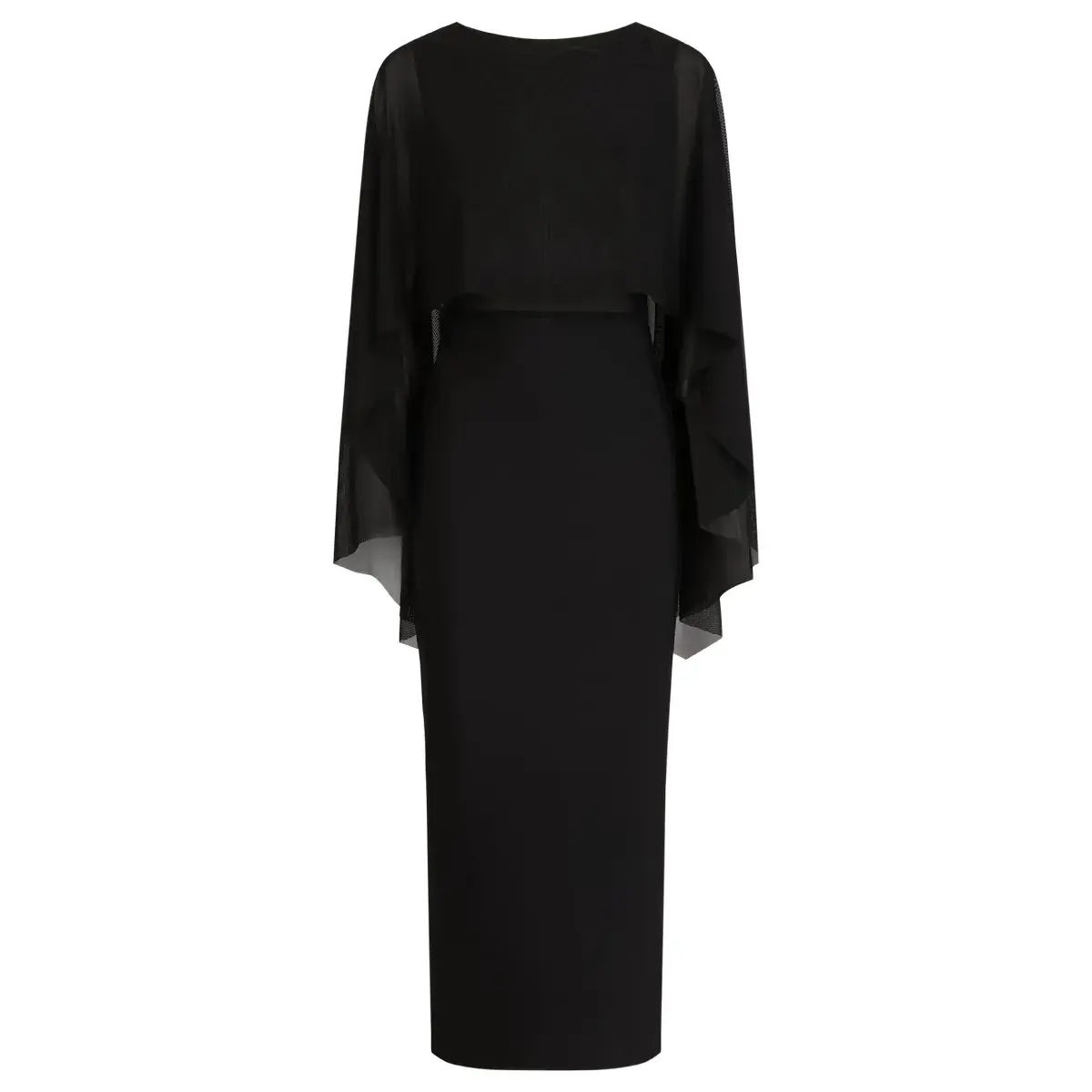 Elegantes Midikleid mit transparentem Cape-Überwurf