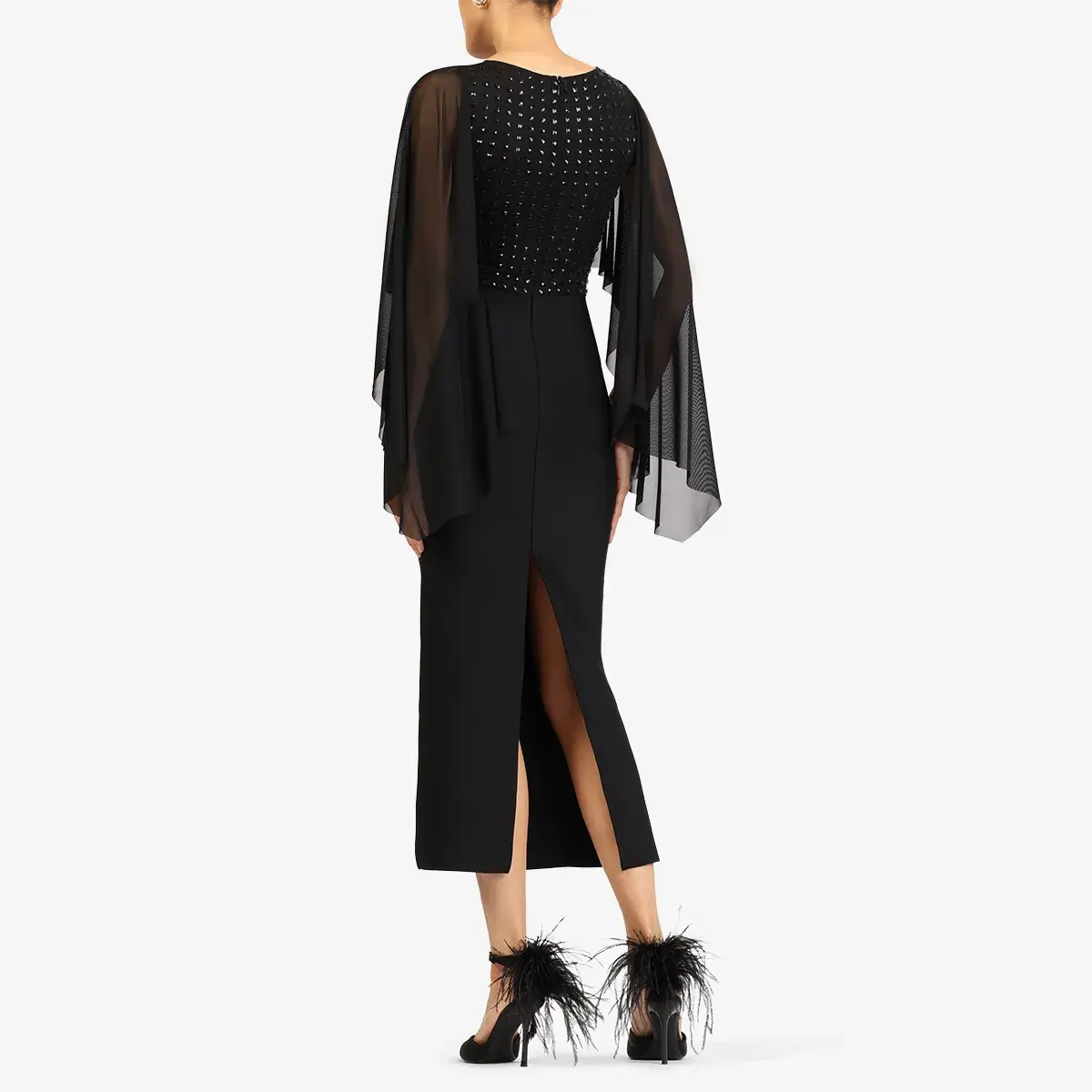 Elegantes Midikleid mit transparentem Cape-Überwurf
