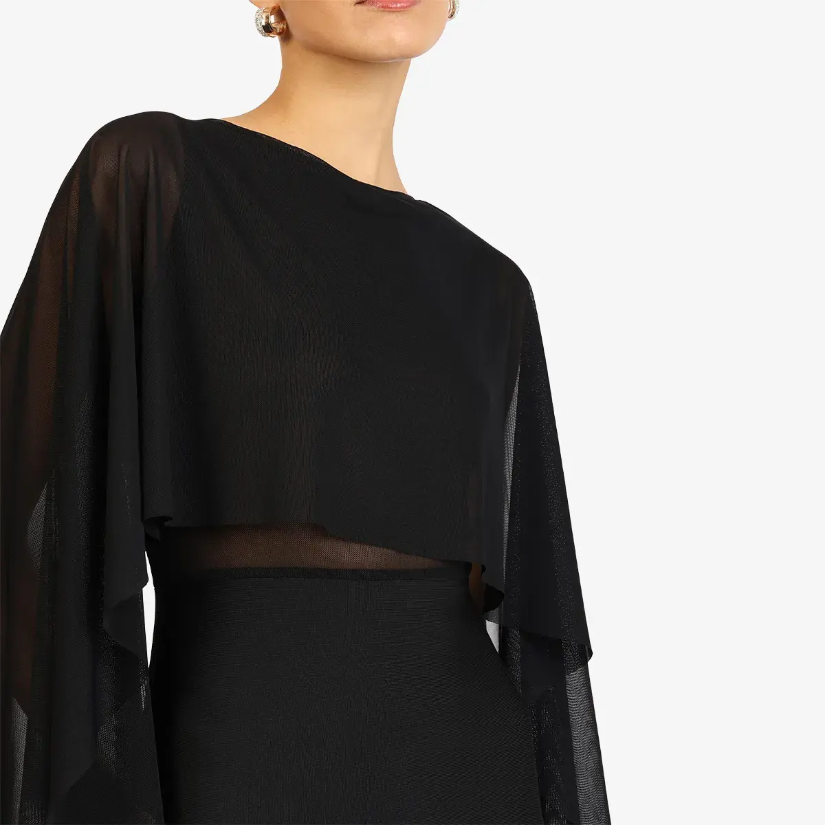 Elegantes Midikleid mit transparentem Cape-Überwurf