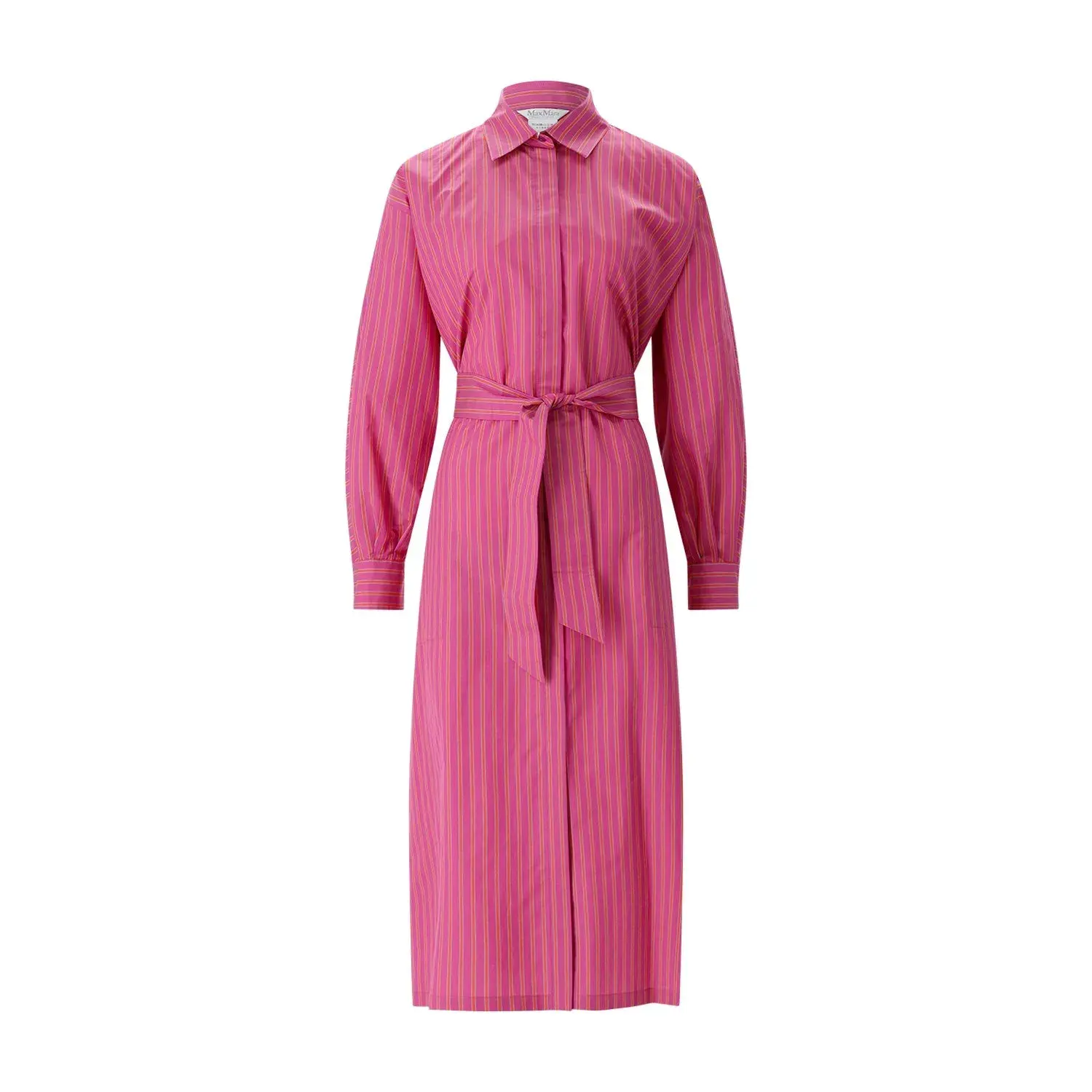 Gestreiftes Hemdblusenkleid aus Baumwollseide mit Gürtel