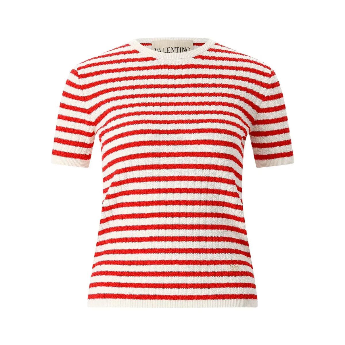 Gestreiftes Strick-Kurzarm-T-Shirt