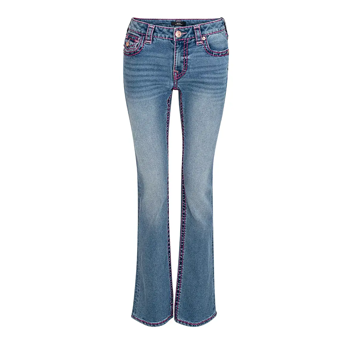 Bootcut-Jeans mit pinkfarbenen Nähten