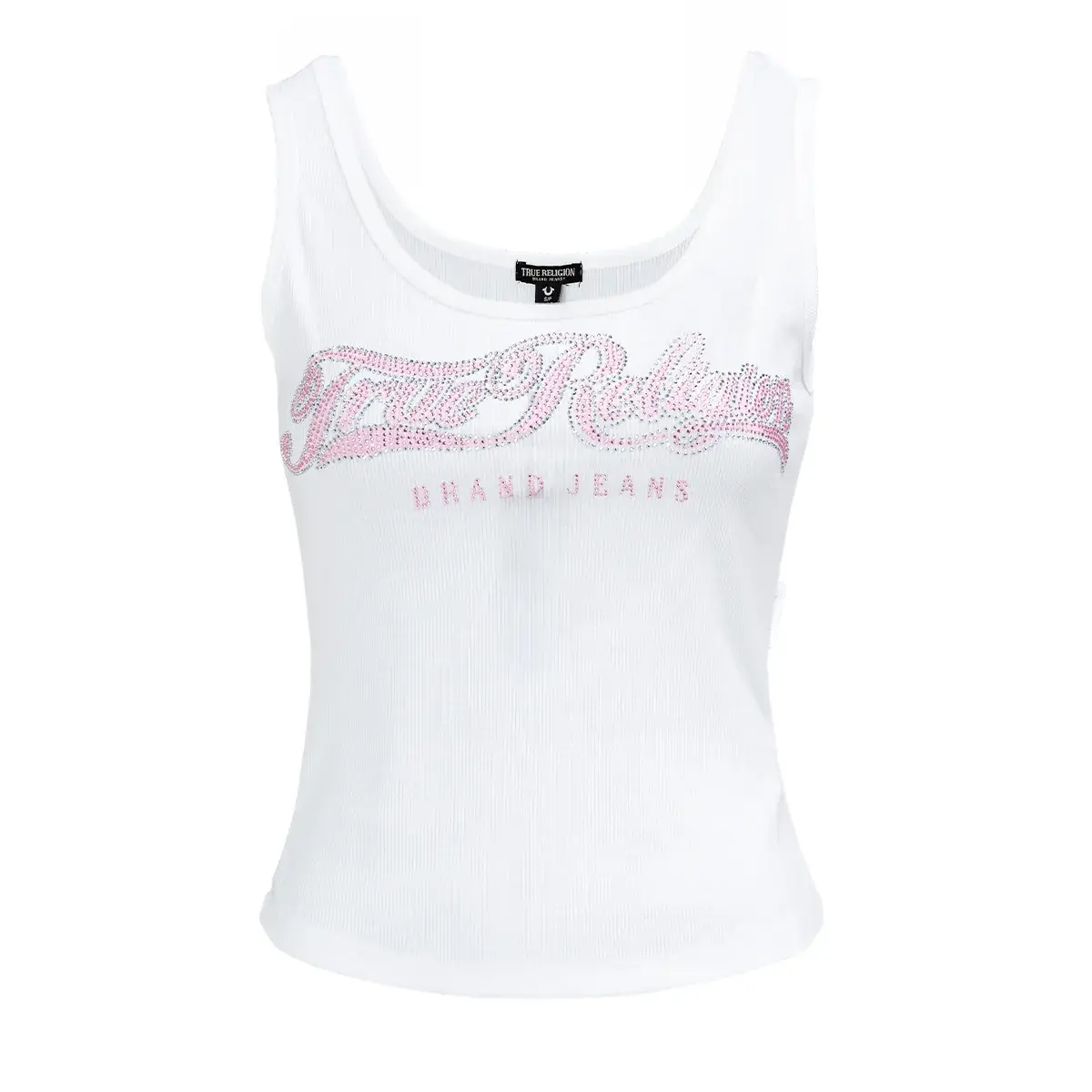Geripptes Tanktop mit Strass-Logo